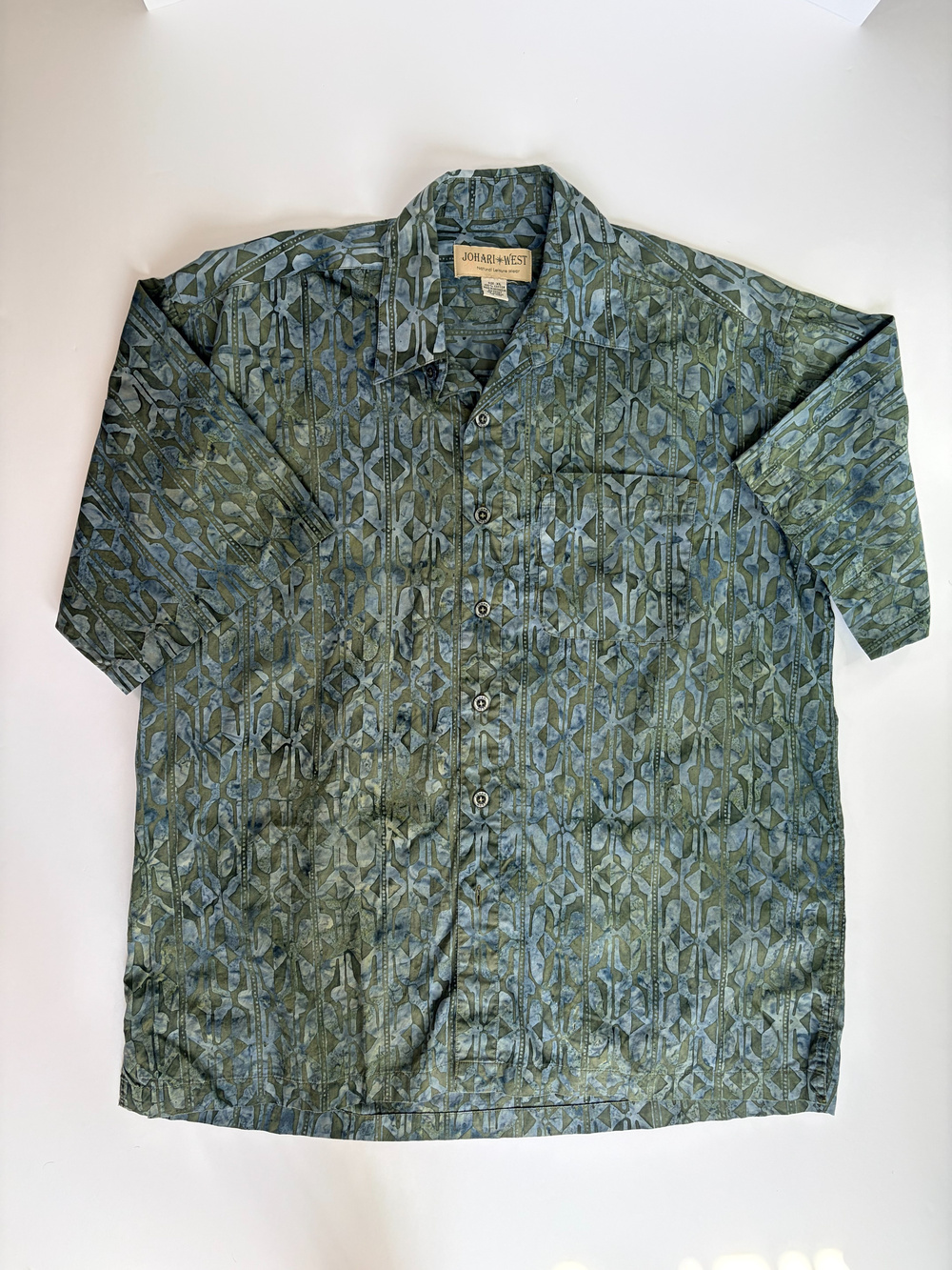 Johari West Casual Shirt Blue Green Geometric Print Cotton XL